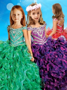 Exclusive Spaghetti Straps Cap Sleeves Little Girl Pageant Dress with Beading and Ruffles