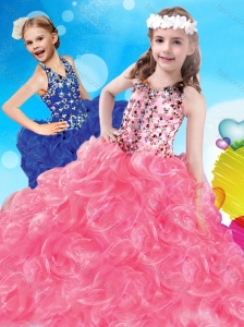 Fashionable V Neck Big Puffy Little Girl Pageant Dress with Beading and Ruffles