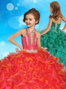 Popular Halter Top Little Girl Pageant Dress with Beading and Ruffles