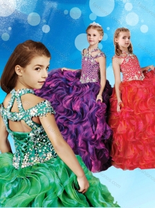 Cheap Beaded and Ruffled Little Girl Pageant Dress with Halter Top