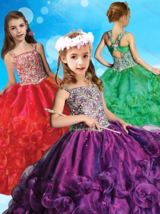 Cheap Criss Cross Organza Little Girl Pageant Dress with Beaded Bodice