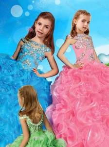 Comfortable Scoop Cap Sleeves Little Girl Pageant Dress with Beading and Ruffles