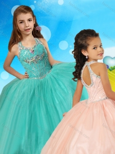 Fashionable Beaded Open Back Little Girl Pageant Dress in Turquoise