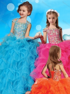 Fashionable Halter Top Cap Sleeves Little Girl Pageant Dress with Beading and Ruffles