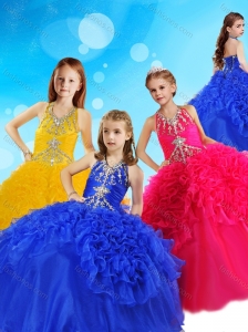 Gorgeous Halter Top Big Puffy Little Girl Pageant Dress with Beading and Ruffles