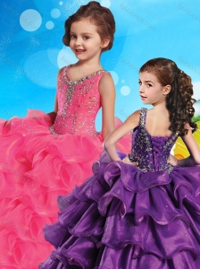 Hot Sale V Neck Beaded and Ruffled Layers Little Girl Pageant Dress