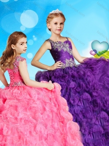 Latest Asymmetrical Neckline Little Girl Pageant Dress in Rolling Flowers