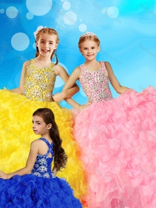 Luxurious Ball Gown Straps Little Girl Pageant Dress with Beading and Ruffles