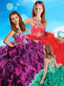 Most Popular Beaded and Ruffled Criss Cross Little Girl Pageant Dress in Organza