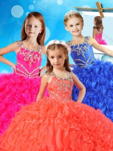 New Style Asymmetrical Neckline Little Girl Pageant Dress with Beading and Ruffles