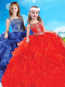New Style Beaded and Ruffled Straps Little Girl Pageant Dress in Red