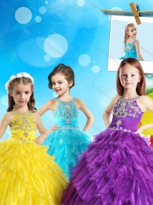 New Style Scoop Little Girl Pageant Dress with Beading and Ruffled Layers
