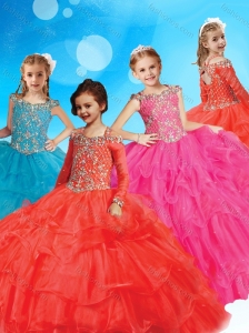 New Style Straps Long Sleeves Little Girl Pageant Dress with Beading and Ruffled Layers