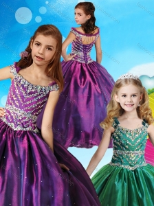Pretty Off the Shoulder Beaded Little Girl Pageant Dress in Purple