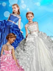 See Through High Neck Beaded Little Girl Pageant Dress with Cap Sleeves