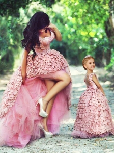 Exquisite High Low Modest Prom Dress in Special Material and Perfect Applique Little Girl Dress with Straps