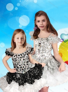 Cheap Beaded and Ruffled Straps Little Girl Pageant Dress with Cap Sleeves