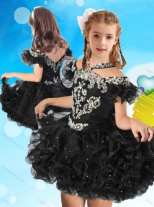 Fashionable Halter Top Cap Sleeves Little Girl Mini Quinceanera Dress with Beading and Ruffles