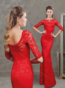 Fashionable Bateau Laced Red Evening Dress with Half Sleeves