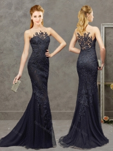 Gorgeous See Through Scoop Black Evening Dress in Tulle and Lace