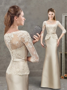 New Arrivals Square Half Sleeves Evening Dress with Lace and Belt