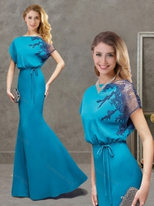 Classical Mermaid Bateau Applique Satin Mother of the Bride Dress in Teal