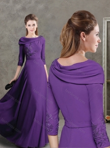 Lovely Purple Evening Dress with Applique Decorated Half Sleeves