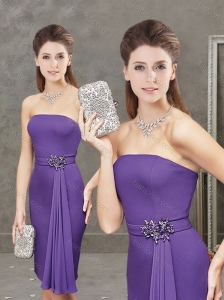 Low Price Column Strapless Purple Short Mother of the Bride Dress with Beading
