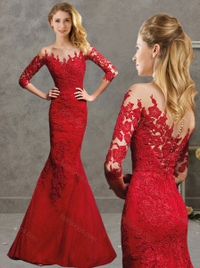 Luxurious Laced Mermaid Red Modest Prom Dress with Off the Shoulder