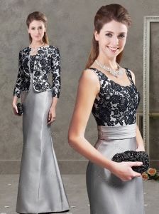 Luxurious Scoop Silver Long Evening Dress in Satin and Lace