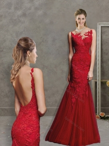 Most Popular Mermaid Laced Scoop Prom Dress in Red