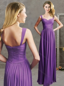 New Style Empire Straps Chiffon Purple Evening Dress with Zipper Up