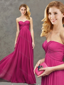 Popular Ruched Decorated Bust Fuchsia Mother of the Bride Dress in Chiffon