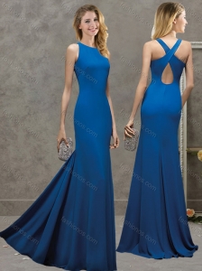 Pretty Royal Blue Column Long Modest Prom Dress with Criss Cross
