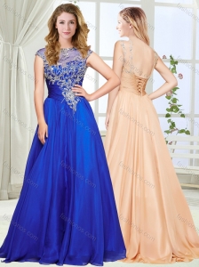 Beautiful See Through Scoop Royal Blue Modest Prom Dress with Beading