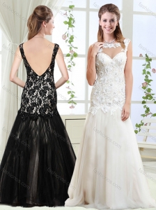 New See Through White Backless Mermaid Scoop Evening Dress with Lace