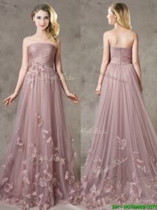 Classical Strapless Brush Train Prom Dress with Appliques