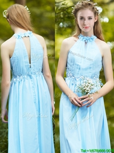 Discount Halter Top Light Blue Prom Dress with Appliques