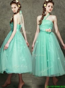 Discount Halter Top Prom Dress with Appliques and Hand Made Flowers