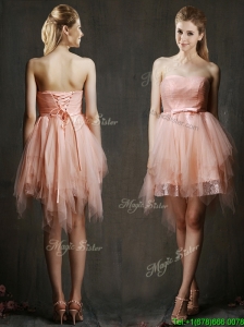 Popular Belted and Ruffled Short Prom Dress in Watermelon Red