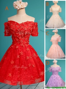 Elegant Off the Shoulder Short Sleeves Bridesmaid Dress with Appliques and Beading