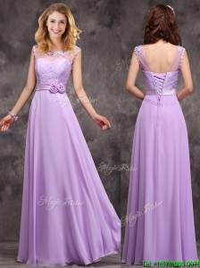 Popular See Through Applique and Laced Bridesmaid Dress in Lavender