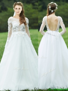 Pretty Applique White Backless Dama Dress with Long Sleeves