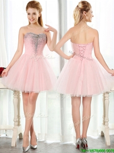 Lovely Beaded and Sequined Short Prom Dress in Baby Pink