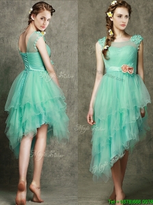 See Through Scoop Prom Dresses with Appliques and Hand Made Flowers