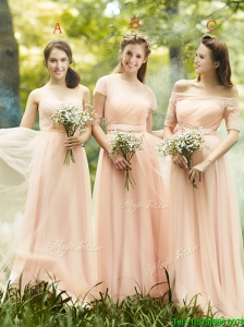 Beautiful Floor Length Tulle Bridesmaid Dresses in Peach