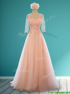 Classical Scoop Half Sleeves Bridesmaid Dresses with Appliques and Belt