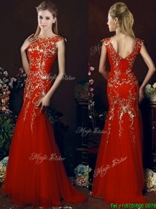 Elegant Mermaid Red Prom Dresses with Gold Sequined Appliques