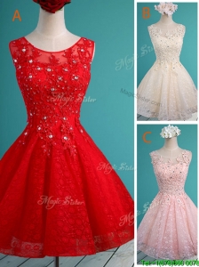 Luxurious See Through Scoop Short Prom Dresses  with Beading and Appliques