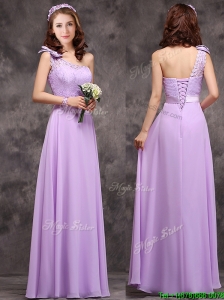 Pretty One Shoulder Lavender  Prom Dresses  with Applique Decorated Waist